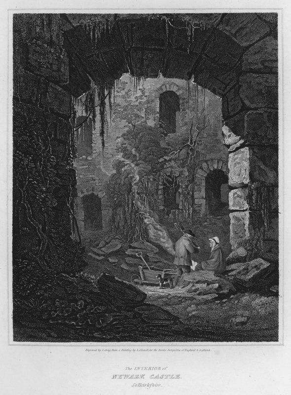 Newark Kalesi'nin iç kısmı, Selkirkshire (gravür) by Luke (after) Clennell