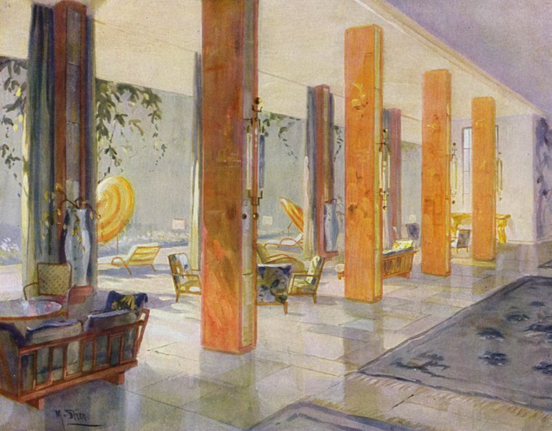 1930'ların iç mekanları: Bir otelin Bahçe Salonu (renkli taş) by M. Stier
