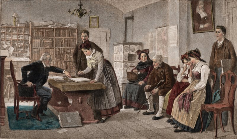 Evlilik Sözleşmesinin İmzalanması (renkli fotoğraf gravür) by Marc Louis Benjamin Vautier