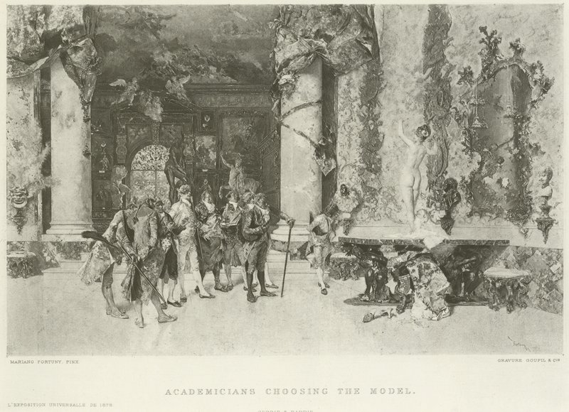 Modeli seçen akademisyenler (gravür) by Mariano José María Bernardo Fortuny y Carbó