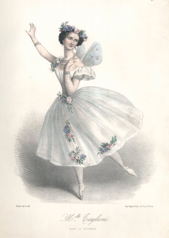 İtalyan balerin Marie Taglioni, babası Filippo Taglioni'nin Paris Operası'ndaki balesi Le Sylphide'de by Marie Alexandre (after) Alophe