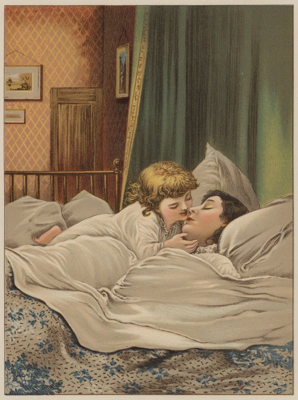 Anne ile yatakta çocuk (chromolitho) by Mary Ellen Edwards