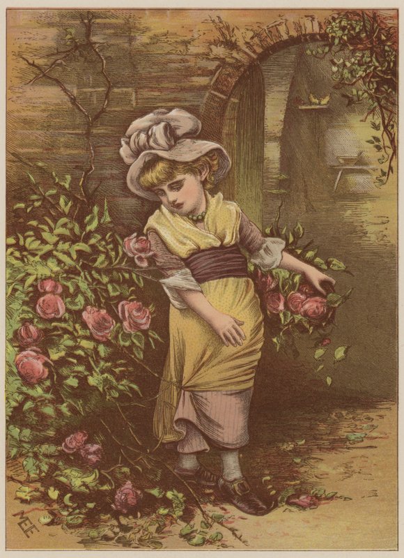 Gül toplayan kız (chromolitho) by Mary Ellen Edwards
