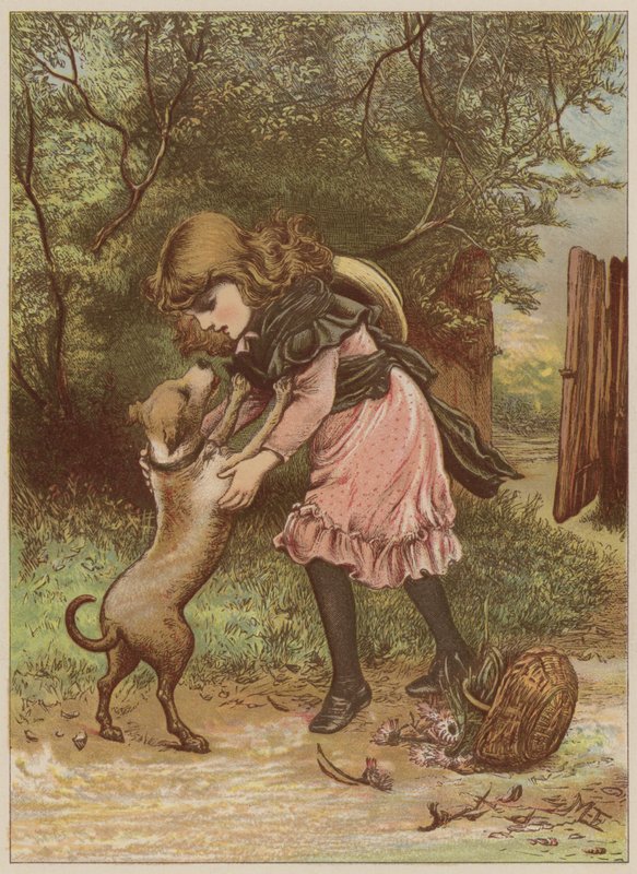 Köpekle oynayan kız (chromolitho) by Mary Ellen Edwards