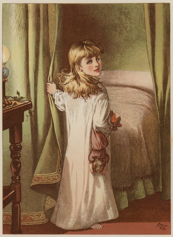 Yatağa çekilen kız (chromolitho) by Mary Ellen Edwards
