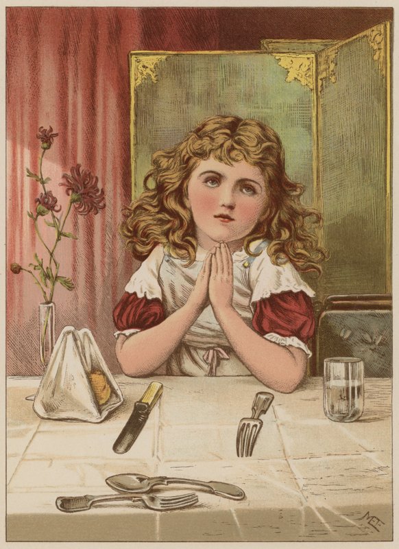 Yemekten önce zarafet diyen kız (chromolitho) by Mary Ellen Edwards