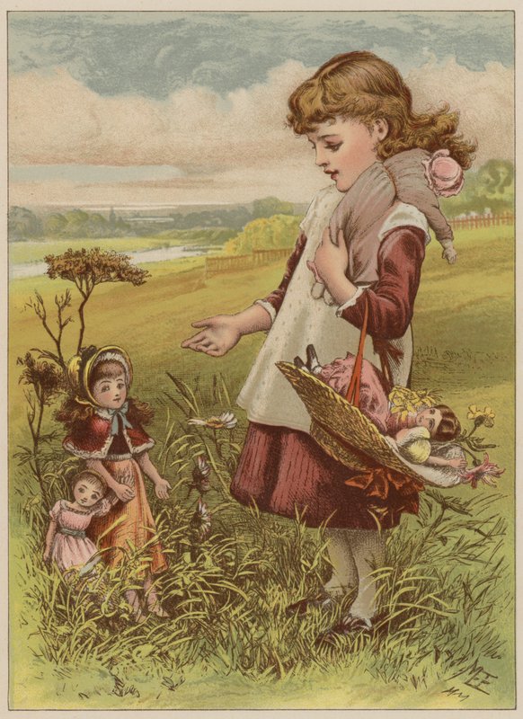 Bebeklerini yürüyüşe çıkaran kız (chromolitho) by Mary Ellen Edwards