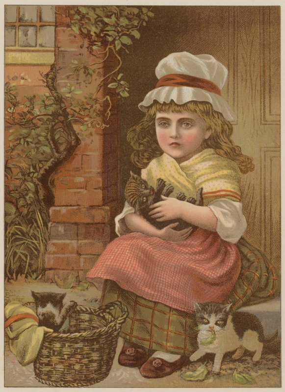 Yavru kedili kız (chromolitho) by Mary Ellen Edwards