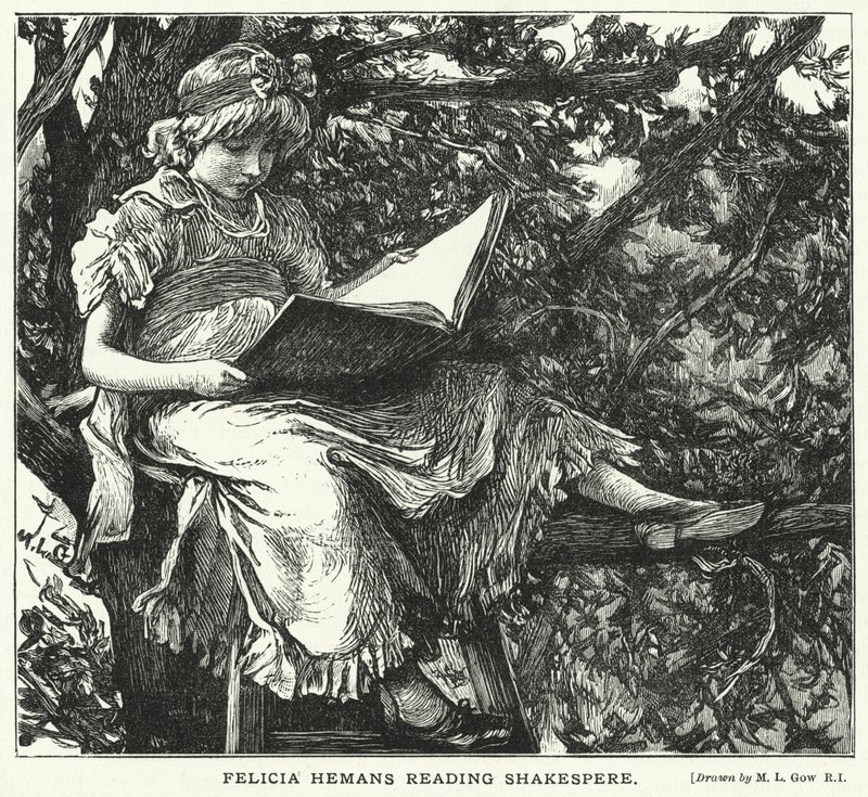 Felicia Hemans Shakespere Okuma (gravür) by Mary L. Gow