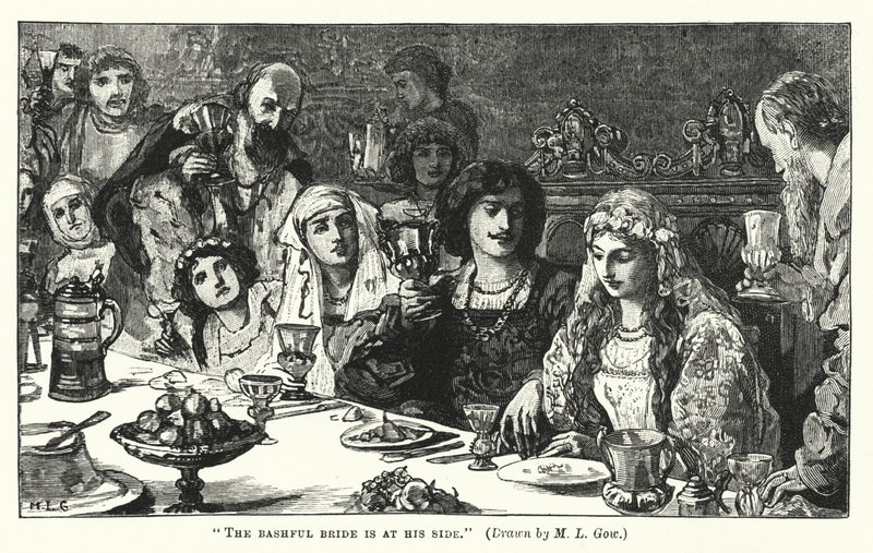 Utangaç gelin onun yanında (gravür) by Mary L. Gow