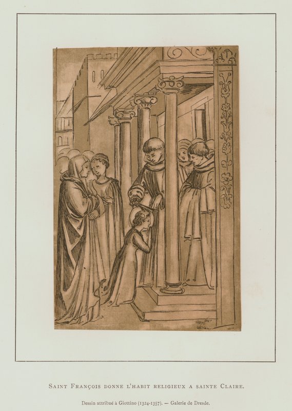Assisili Aziz Francis, Aziz Claire'in (taş) saçını keserken by Maso di Banco Giottino