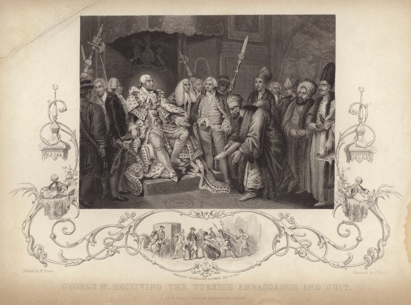 Kral George III Türk büyükelçisini ve takımını alıyor by Mather Brown