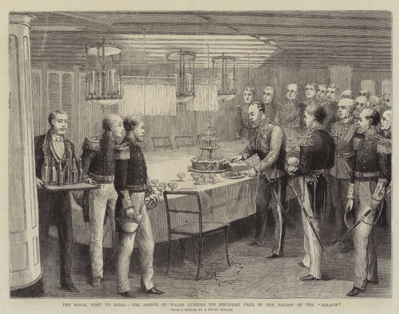 Hindistan Kraliyet Ziyareti, Galler Prensi Serapis Salonunda Doğum Günü Pastasını Keserken by Matthew White Ridley