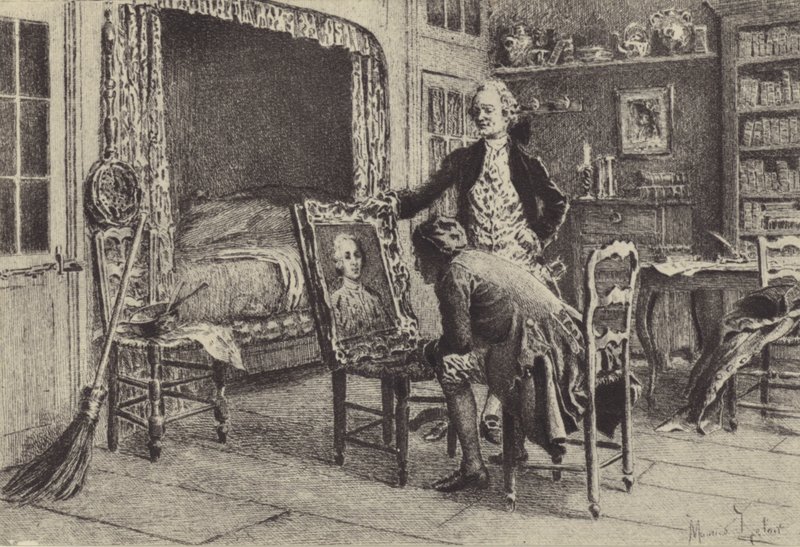 Jean-Jacques Rousseau portresine bakıyor by Maurice Leloir