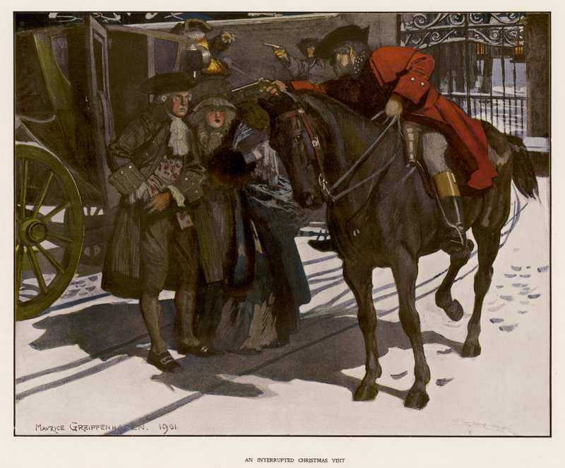 Bir eşkıya tarafından yarıda kesilen bir Noel ziyareti (renkli taş) by Maurice (after) Greiffenhagen