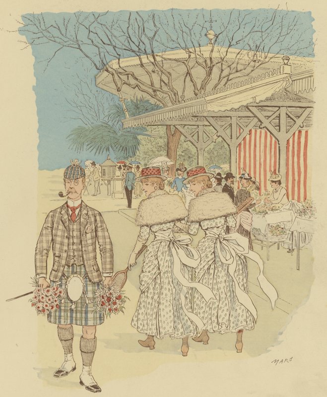 Cannes, Fransa halkı arasında geleneksel Highland Elbiseli bir İskoç adam (renkli taş) by Maurice Charles Mathieu Bonvoisin