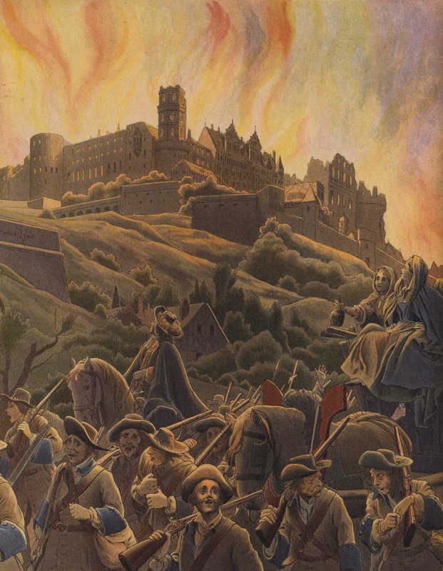 Heidelberg kalesinin yakılması by Maurice Leloir