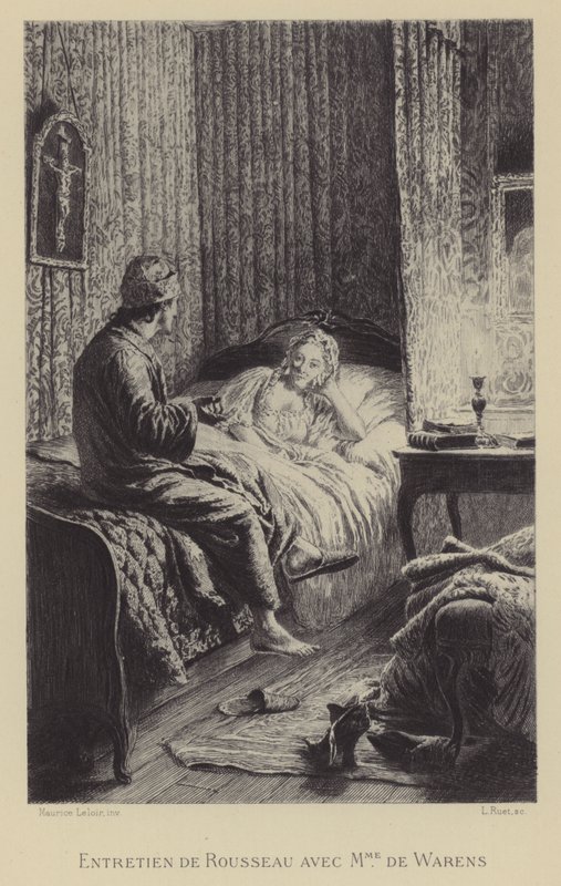 Rousseau ve Madame de Warens arasındaki konuşma (gravür) by Maurice Leloir