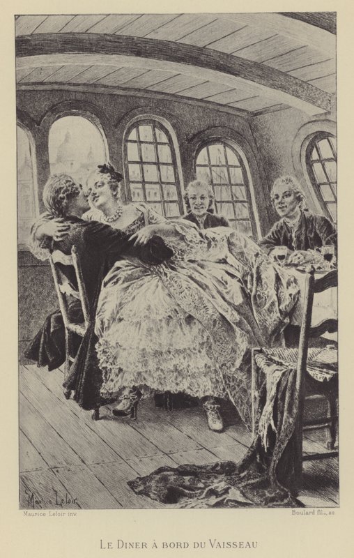 Gemide akşam yemeği (gravür) by Maurice Leloir