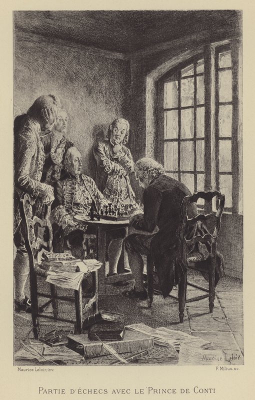 Conti Prensi ile satranç oyunu (gravür) by Maurice Leloir