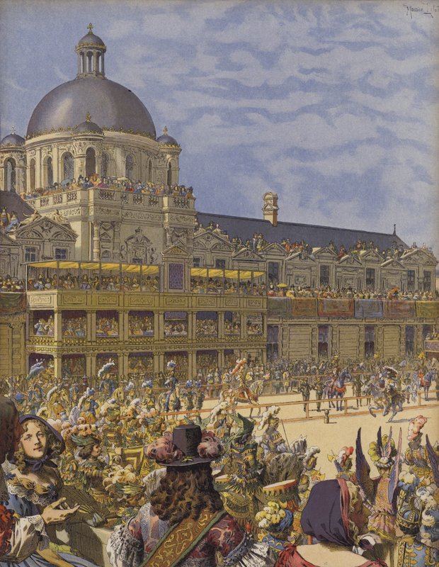 Grand carrousel des Tuileries, Romalıların Kral İmparatoru tarafından baş yarışı by Maurice Leloir
