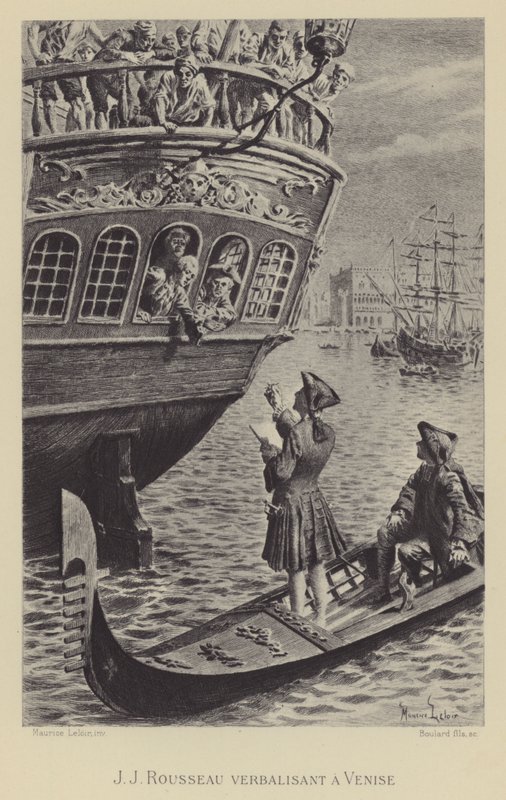 Jean-Jacques Rousseau Venedik'te (gravür) by Maurice Leloir