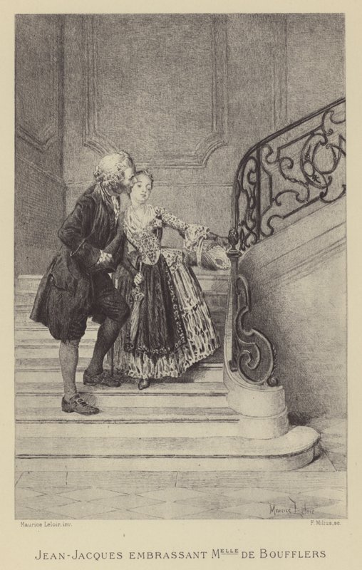 Jean-Jacques Rousseau, Madame de Boufflers'ı öperken (gravür) by Maurice Leloir