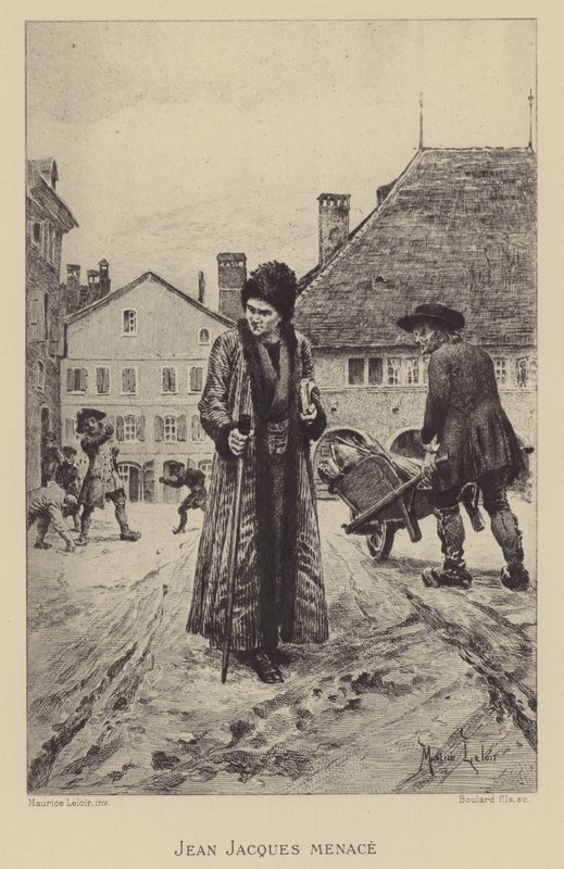 Jean-Jacques Rousseau sokakta tehdit edildi (gravür) by Maurice Leloir