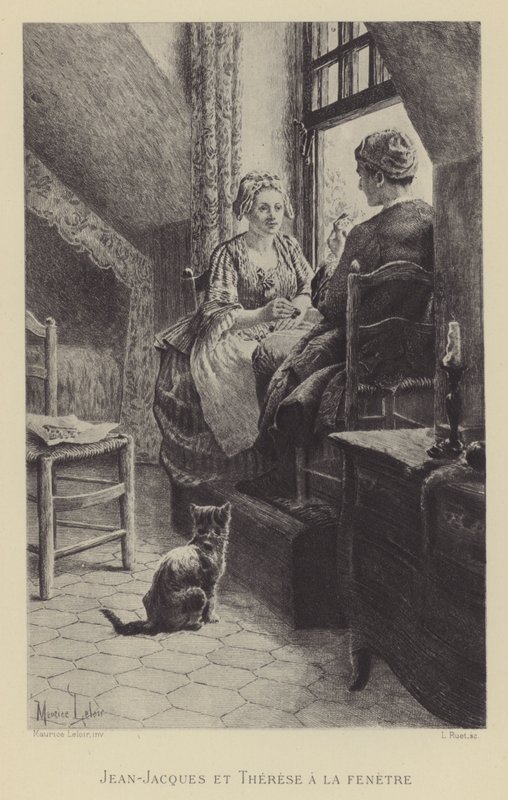 Jean-Jacques ve Therese pencerede (gravür) by Maurice Leloir