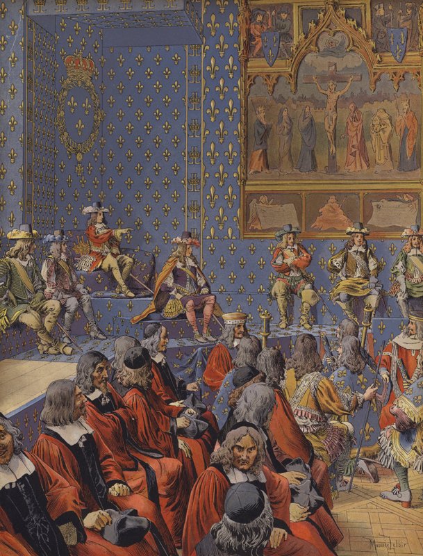 Parlamentoda çizmelerle oturan Kral Louis XIV by Maurice Leloir