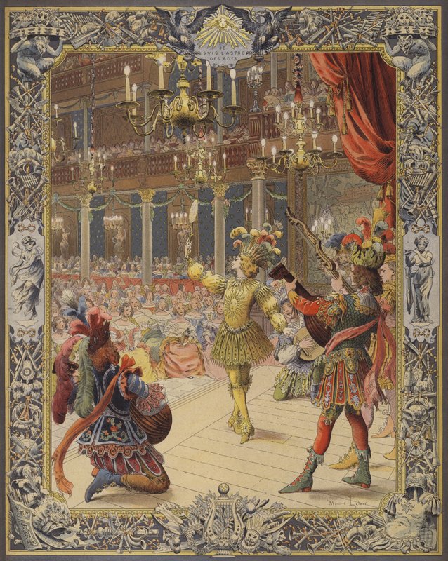 Louis XIV, güneş kostümü giymiş, gece balesinde dans ediyor by Maurice Leloir