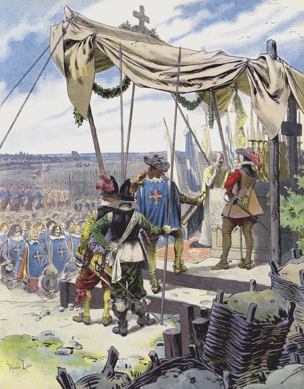 Richelieu, La Rochelle kampında Ayini kutluyor by Maurice Leloir
