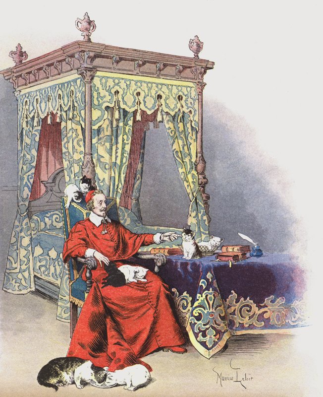 Richelieu evcil kedileriyle oynuyor by Maurice Leloir