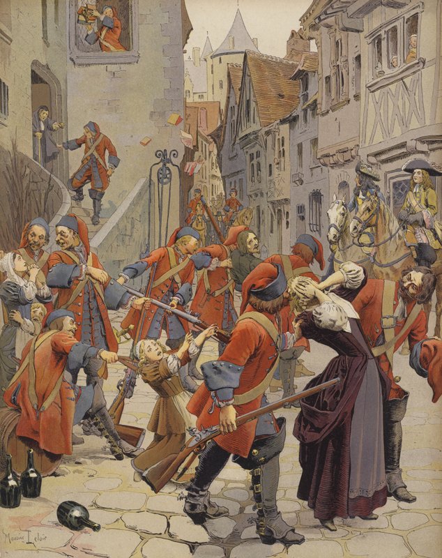 Dragonnades Protestan bir aileyi tahliye ediyor by Maurice Leloir