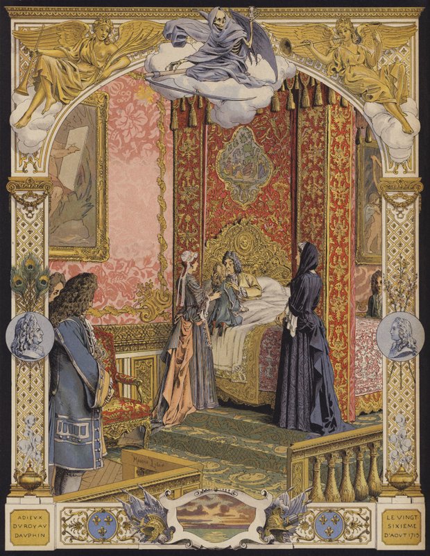 Ölmekte olan Kral Louis XIV, genç Louis XV