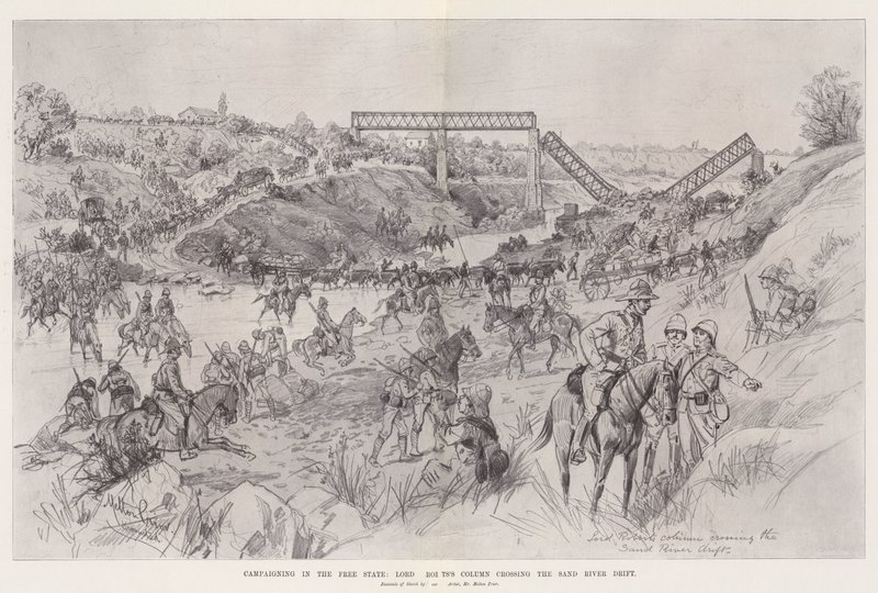 Özgür Devlet'te seferberlik, Lord Roberts'ın Sütunu, Sand River Drift'i geçiyor by Melton Prior