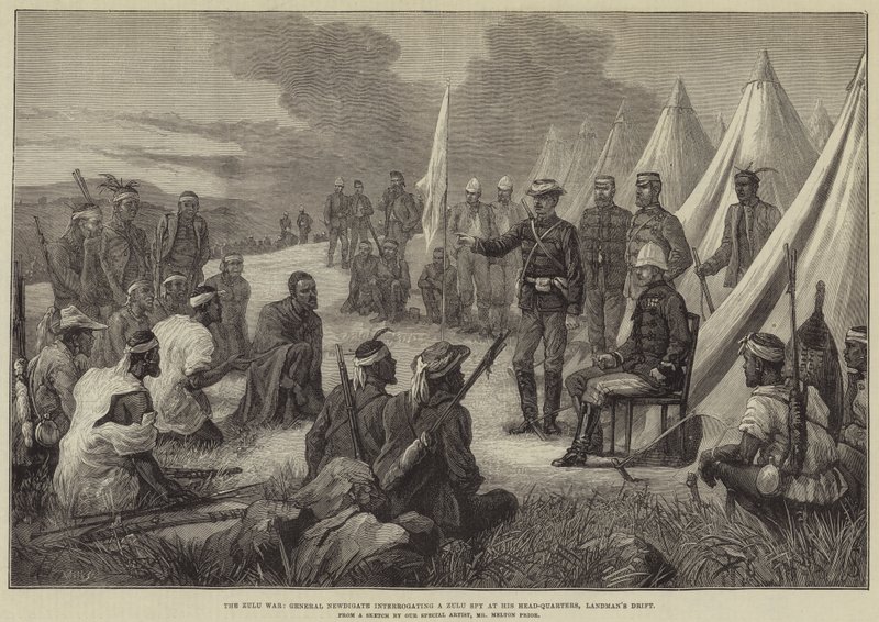 Zulu Savaşı, General Newdigate bir Zulu Casusunu Karargahında sorguluyor, Landman
