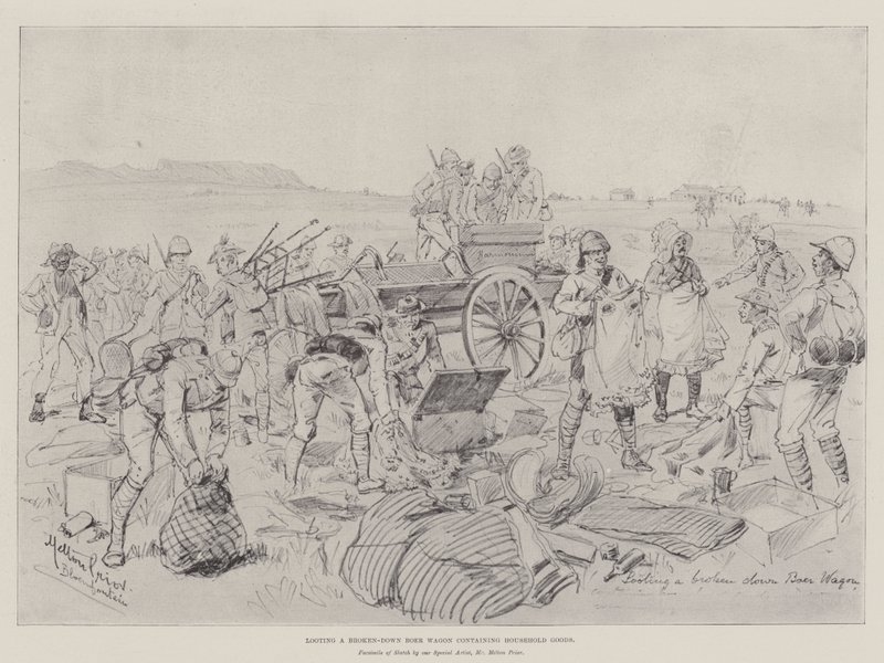 Ev Eşyalarını İçeren Bozulmuş Bir Boer Vagonunu Yağmalamak by Melton Prior