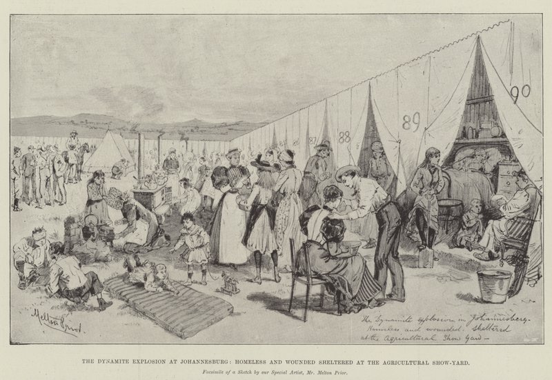Johannesburg'da Dinamit Patlaması, Evsizler ve Yaralılar, Tarımsal Gösteri Alanında Korundu by Melton Prior