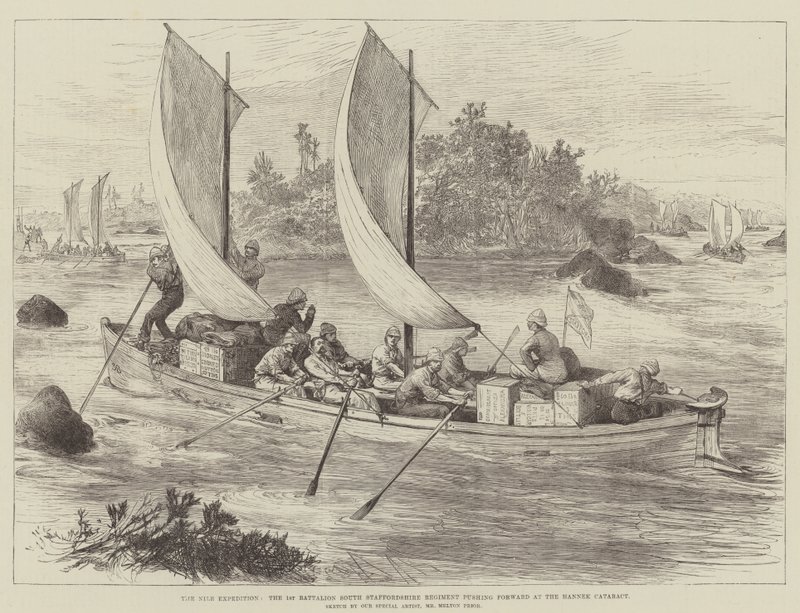 Nil Seferi, 1. Tabur Güney Staffordshire Alayı, Hannek Kataraktı'nda ilerliyor by Melton Prior