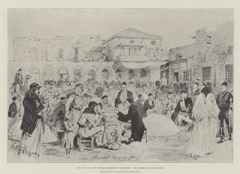 Alman İmparatorunun Filistin, Pazar Meydanı, Hayfa Ziyareti by Melton Prior