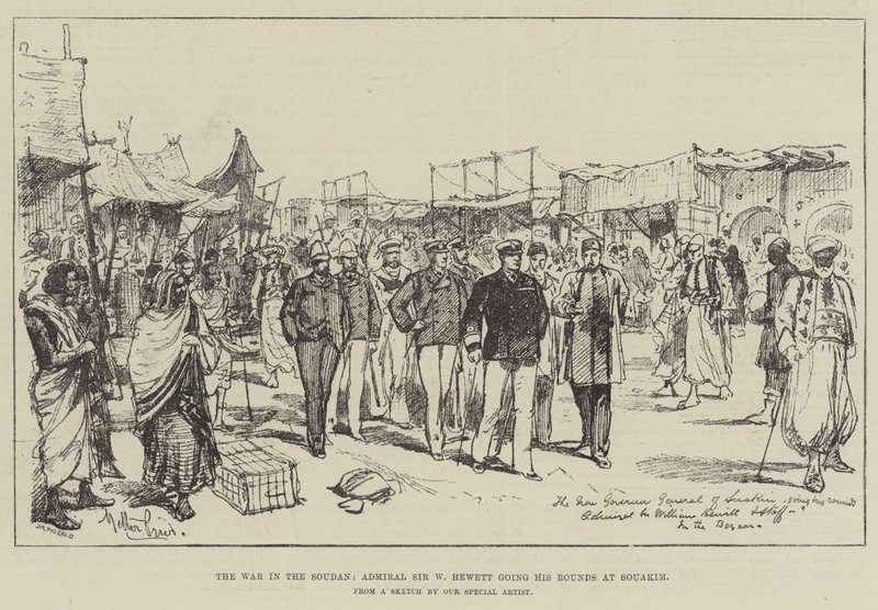 The War in the Soudan, Admiral Sir W Hewett going his Rounds at Souakim  by Melton Prior