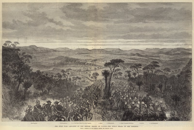 Zulu Savaşı, İngiliz Birliklerinin Ulundi'deki İlerlemesi, Uzaktaki Kralın Kraal'ı by Melton Prior