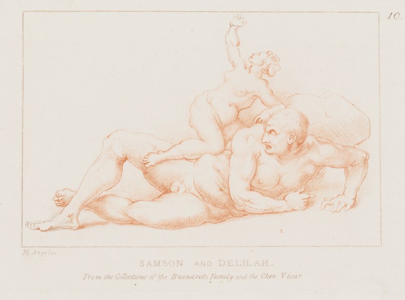 Samson ve Delilah (gravür) by Michelangelo (after) Buonarroti