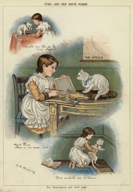 Ethel ve beyaz kedisi (chromolitho) by Miss Eliza F. Manning