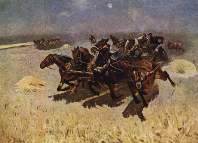 Tachanka (at arabasına monte edilmiş makineli tüfek) (renkli taş) by Mitrofan Borisovic Grekov