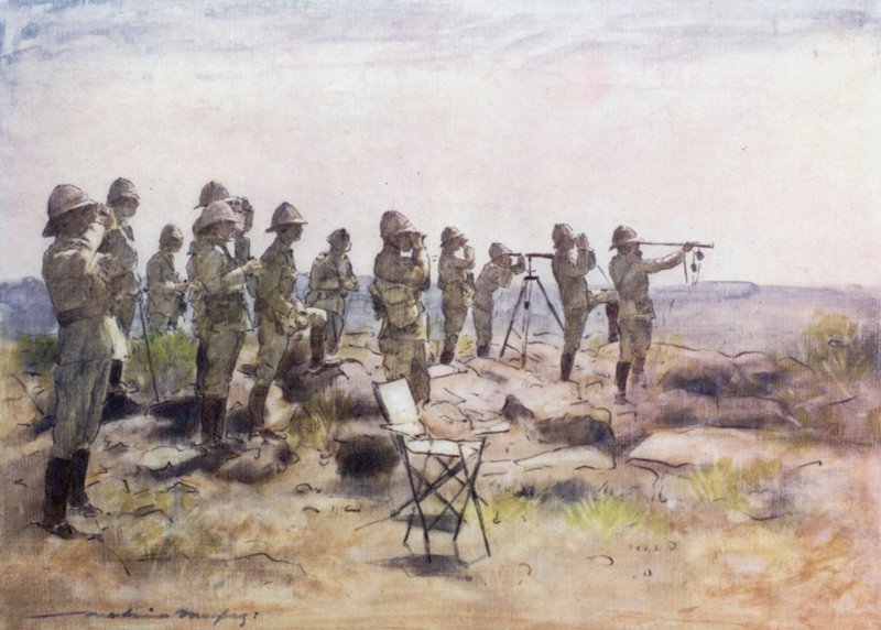 Lord Roberts ve personel Osfontein savaşını izliyor by Mortimer Ludington Menpes