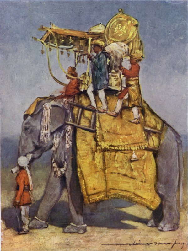Tüm Süslemeleriyle Bir Devlet Fili (renkli lito) by Mortimer Ludington Menpes