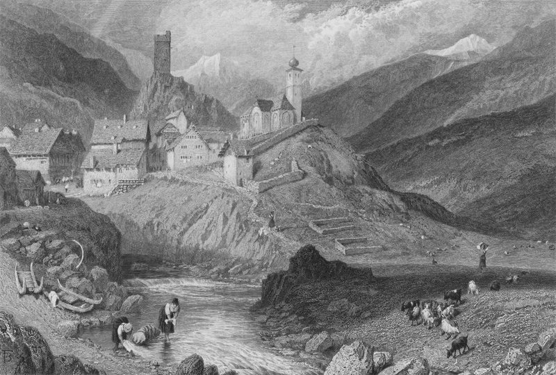 Hospenthal (gravür) by Myles Birket (after) Foster