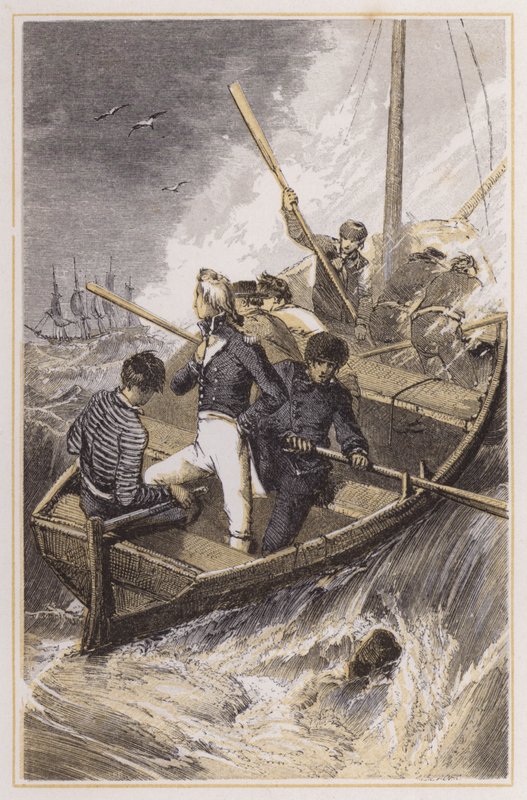 Nelson bir fırtına sırasında gemisine bindi (renkli gravür) by Myles Birket (after) Foster